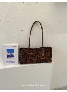 Chic leopard print shoulder tote bag underarm bag with key charm for daily commute.