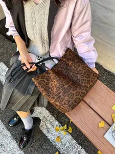 Stylish suede leopard print shoulder bag for women daily commute autumn winter fashion