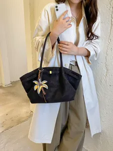Women Large Capacity Retro PU Leather Tote Bag Fashion Casual Shoulder Underarm Bag Solid Color Commuter Handbag