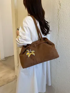 Women large capacity soft leather tote bag vintage casual commuter shoulder underarm bag.