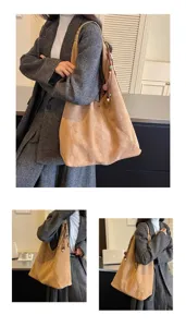 Vintage large capacity brown suede shoulder bag casual commuter dumpling bag for women everyday.