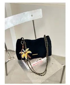 Women suede chain crossbody bag minimalist retro shoulder bag chic summer handbag