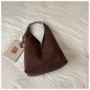 Retro Brown Suede Shoulder Hobo Bag Large Capacity Casual Commuter Dumpling Bag Chic
