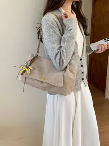 Women chic suede shoulder bag with chain strap lifestyle main view product display