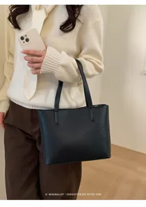 Borsa tote nera minimalista grande capacità in pelle PU borsa a tracolla da donna