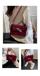 Chic burgundy suede shoulder bag stylish minimalist crossbody bag for women casual daily commuting