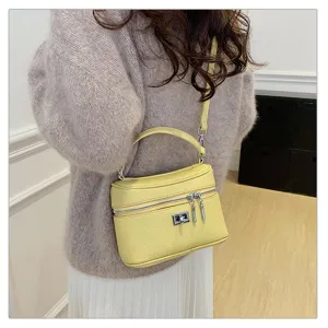Women retro yellow box shoulder bag handbag fashion casual commuting crossbody leather purse