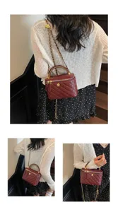 Detailed view of the luxury quilted vanity handbag with chain strap, classic style.