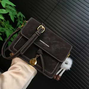 Vintage brown crossbody shoulder bag for women retro messenger bag with metal charm and strap