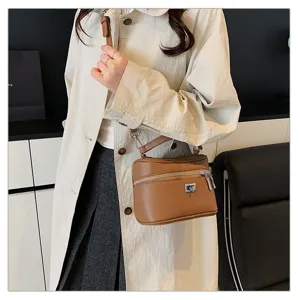 Brown leather box bag for women, vintage style top handle shoulder crossbody handbag.