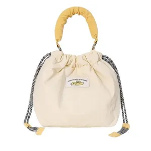 Japanese style quilted canvas drawstring crossbody bag cute casual camera handbag