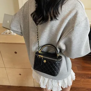 Classic quilted chain crossbody bag for women, luxury top handle vanity shoulder handbag.