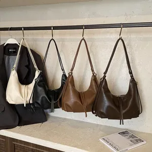 Fashion solid PU leather shoulder bag large capacity casual commuting underarm bag autumn winter