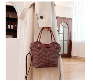 Women autumn winter casual handbag tote vintage herringbone pattern shoulder crossbody bag