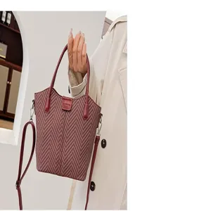 Stylish women handbag autumn winter casual tote crossbody bag herringbone pattern design.