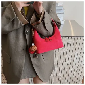 Women red suede hobo shoulder bag autumn winter retro dumpling crossbody bag daily chic.