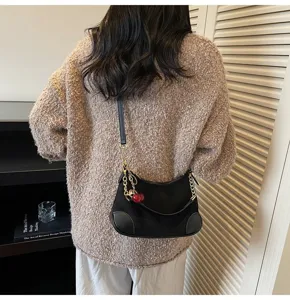Retro suede PU shoulder bag underarm bag casual stylish daily commuting black handbag