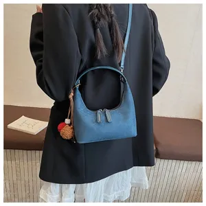 Women vintage suede dumpling shoulder bag casual retro crossbody handbag with cute pendant