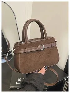 Brown suede tote bag autumn winter casual crossbody bag stylish top handle shoulder handbag