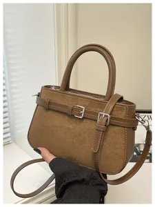Autumn winter retro brown suede handbag casual commuting niche design shoulder crossbody bag.