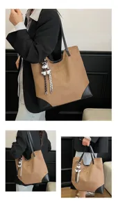 Large capacity suede minimalist casual tote shoulder bag for women commuting and daily school use