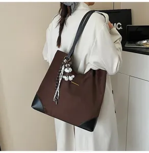 Large capacity brown suede tote bag minimalist casual shoulder bag for women daily commute