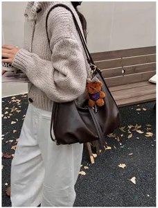 Autumn winter fashion PU solid color slouchy shoulder bag large capacity commuting bag