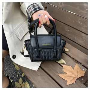 Bolso de mano tejido negro bolso cruzado de asa superior estilo otono elegante