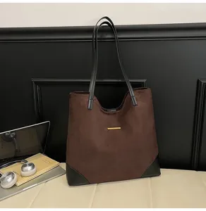 Large capacity suede tote bag minimalist casual shoulder bag commuter underarm bag for women