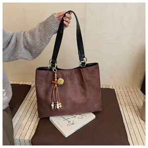 Herbst koreanischer Stil ausgehöhlt Blume Wildleder Tote Bag Achseltasche Schultertasche.
