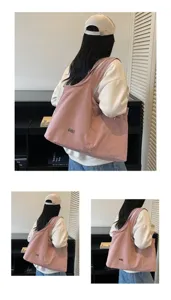 Casual large capacity oxford cloth shoulder bag, stylish pink hobo handbag for daily use.