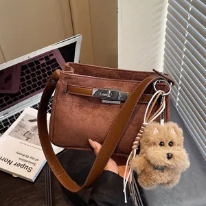 Women Vintage PU Suede Crossbody Bag Retro Kelly Style Shoulder Handbag