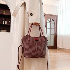 Autumn winter casual women handbag bucket bag stylish solid color shoulder crossbody bag maroon