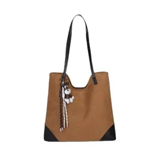 Large capacity faux suede casual tote shoulder bag for daily commuting and office use.