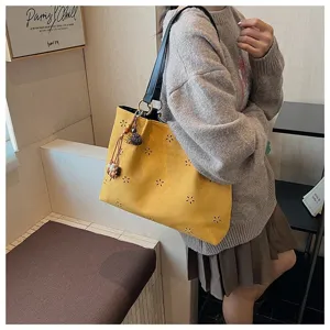 Koreanische Art Vintage ausgehöhlte Wildleder Schulter Tote Tasche für Frauen Herbst