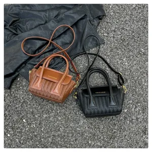 Bolso de mano de cuero sintético tejido elegante bolso cruzado para mujer moderno
