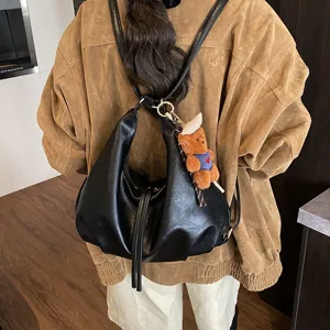 Stylish PU leather solid color backpack and shoulder underarm bag for autumn and winter