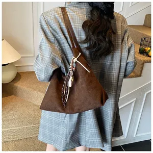 Retro fashion large capacity brown suede shoulder bag chic commuter hobo bag for women