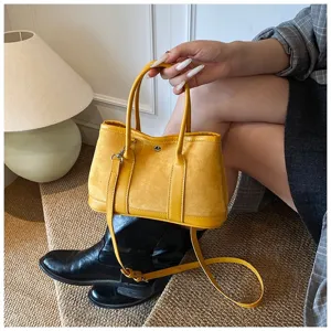 Yellow Suede Patchwork Handbag Women Tote Shoulder Crossbody Bag Elegant Casual Purse