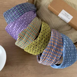 Retro Dulce A Cuadros Topos Ancho Diadema de Tela Mujeres Estilo Coreano Moda Accesorios para el Cabello