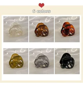 Vista detallada de grandes pinzas para el cabello transparentes en seis colores para peinados.
