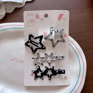 Bonito juego de horquillas de metal negro y plata pinzas de pelo estrella para mujer