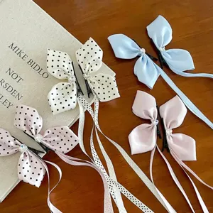 Pinza de Pelo con Lazo de Topos de Satén Lindo Princesa Diamante de Imitación Accesorio para el Cabello para Niñas Niños Peinado