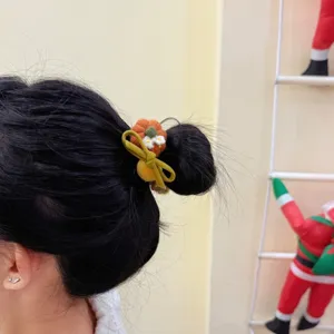Coletero de punto retro con calabaza y flor para mujer, lazo de lana dulce para coleta de pelo.