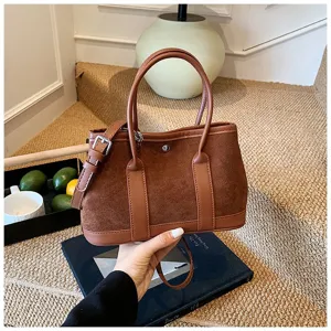 Autumn winter vintage suede spliced tote shoulder crossbody bag for women casual daily use