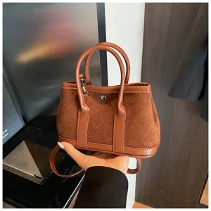 Retro suede patchwork shoulder bag for women autumn winter casual daily handbag with top handle