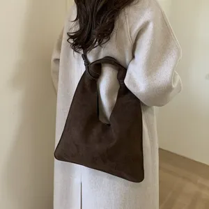Women brown suede shoulder bag retro hobo tote bag large capacity casual commuting handbag