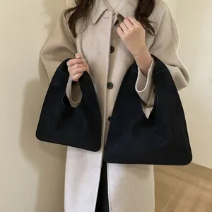 Minimalist black hobo handbag set for women, chic autumn winter large capacity shoulder bag.