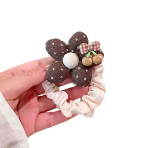 Elastico per capelli in tessuto a fiori marrone a quadri dolce accessorio per acconciatura
