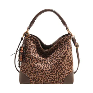 Vintage casual leopar sunthetikos soued tsanta omou me patchwork kai louri gia gynaikes